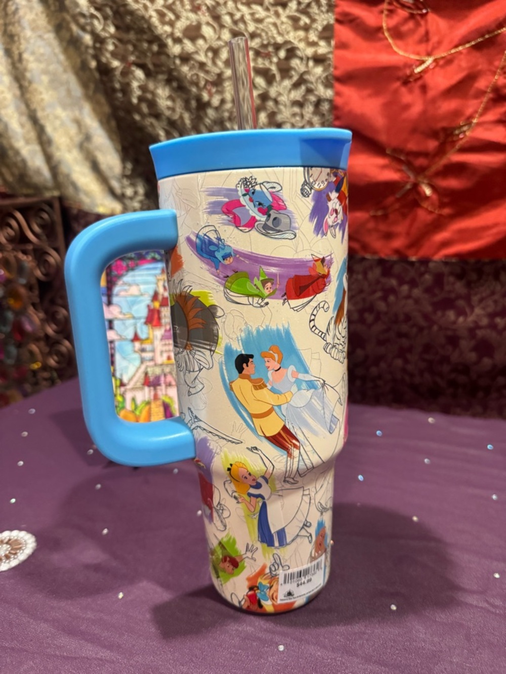 Disney Multicharacter Travel Tumbler with Blue Handle and Lid - Picture 4 of 7